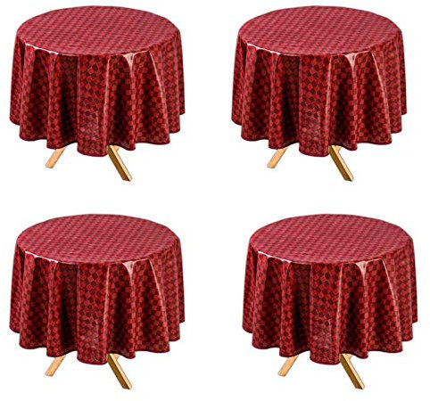 HAC24 4er Set Tischdecke Rund Bordeaux Ø 140 cm Abwaschbar Wachstuch Gartentischdecke Wachstuchtischdecke Wachstischdecke