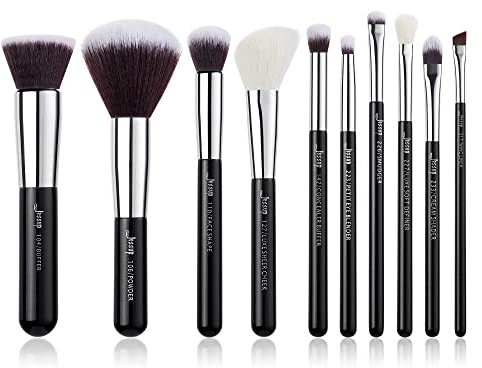 Jessup Makeup Pinselset 10 Stk Kosmetik Schmink Pinsel Set Lidschatten Puder Concealer Eyeliner Schwarz/Silber T176