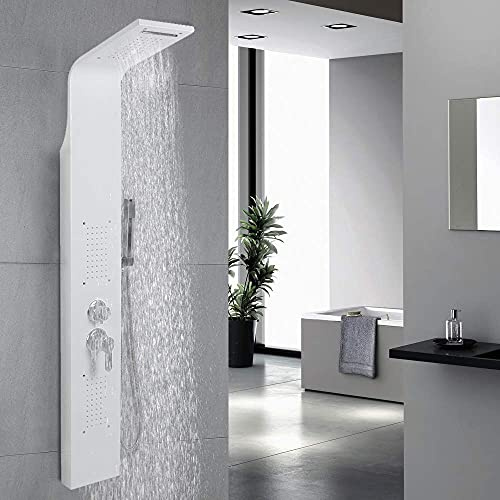 YIZHE Badewannen- & Duschsysteme,Wasserfalldusche,Regendusche, Handbrause,Duschset,Duscharmatur,Badezimmer,Edelstahl Badezimmer Duschleische Massage-Düse,Duschpaneel Weiß