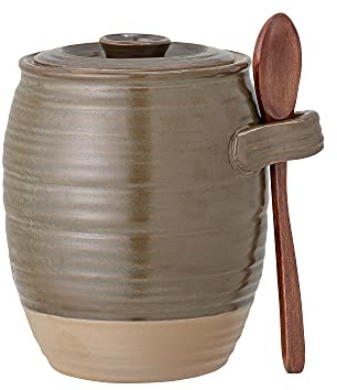 Bloomingville Behälter mit Deckel & Löffel Moss, grün, Keramik, 2er Set