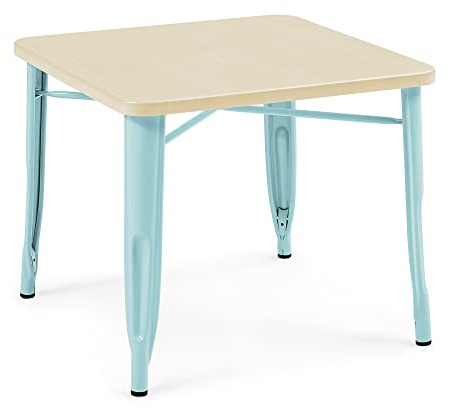 Delta Children Bistro Kids Play Table - Ideal for Arts & Crafts, Snack Time, Homeschooling, Homework & More, Aqua Metal/Natural Birch