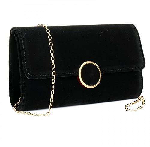 Milky Way Women Suede Envelope Clutch Bag Evening Elegant Handbags Purse With Detachable Chain For Wedding Bridal Velvet Shoulder Bags (Black)