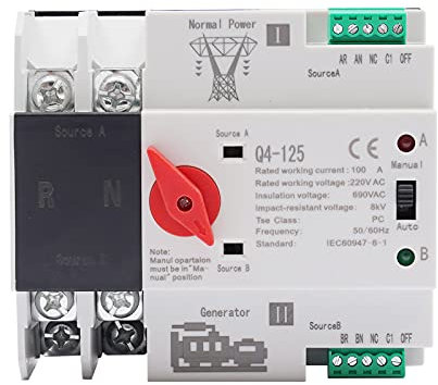 2P 100A Dual Power Automatic Transfer Switch ATS 220V DIN Rail Generator Changeover Electrical Emergency Selector Switch