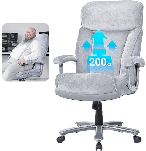 ACMELIFE Chefsessel Bürostuhl 200KG | Ergonomischer Schreibtischstuhl mit XXL breite Sitzfläche und Dicker Polsterung | 4-Stufen SGS-Gasfeder | 90°-125° Wippfunktion | Stilvolles Samt Grau