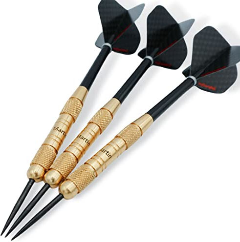 Personalisierte Dartpfeile mit Gravur zum selbst gestalten | Steel Dartpfeile mit Metallspitze, Schäften und Darts Flights für Dartscheibe | 22g Dart-Set personalisiert mit Namen als Dart Geschenk