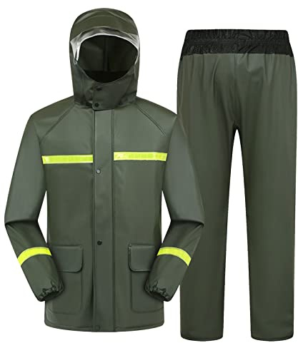 Beokeuioe Traje de lluvia para hombre y mujer, resistente al agua, impermeable (chaqueta + pantalón), conjuntos de ropa de trabajo con capucha a prueba de viento, chubasquero de goma sólida, AG., XL