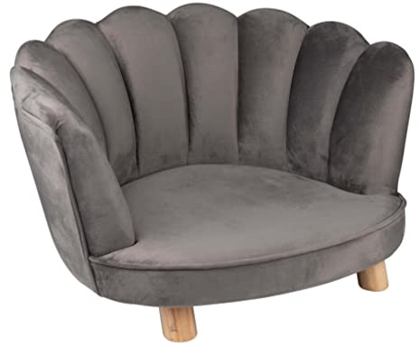 maxxpro Katzen- und Hundesofa - Hunde- und Katzenbett - Katzen und Hunde bis zu 80 KG - Erhöht mit Holzbeinen - Schlafplätze & Möbel für Hunde und Katze - Samtmaterial - 61,5 x 52 x 33 cm - Grau