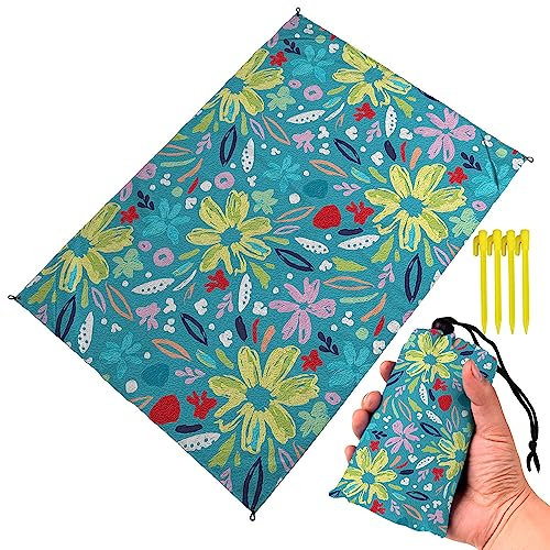 FANSU Strandmatte Outdoor, Picknickdecke Wasserdicht Picknickdecke Stranddecke Sandfrei, Waschbare Stranddecke für Camping, Picknick,Strand (140x200cm,Blume)