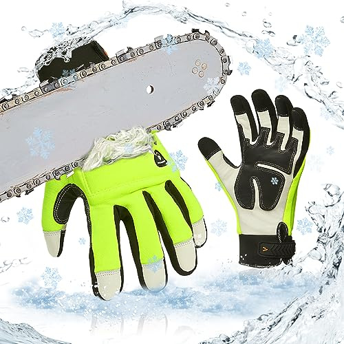 Vgo... 1Paar Kettensägen-Winterhandschuhe 0℃/32°F, Sicherheits-Kuhleder-Arbeitshandschuhe, Mechanikerhandschuhe,12-Schicht-Kettensägenschutz an beiden Händen(CA9760FLWP,Grün,L)