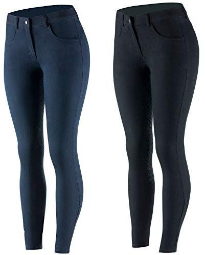 NETPROSHOP Damen Jeans-Style Reithose mit Hohem Bund und Silikon-Vollbesatz Gr. 34-42, Damengroesse:34, Farbe:Schwarz