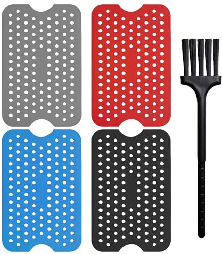Lot de 4 tapis de friteuse en silicone avec 1 brosse, accessoires pour friteuse à air chaud, insert de friteuse à air, tapis de friteuse, convient pour friteuse à air chaud, four (noir, rouge, bleu,