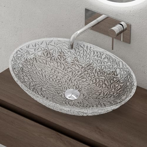 doporro Waschbecken Glas Aufsatzwaschbecken BxTxH: 50,5x36x15,5cm in Transparent Waschplatz Handwaschbecken Waschtisch Minerva05