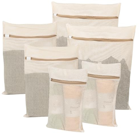 6-Piece Bag, Durable Cotton Mesh Laundry Bag, Sturdy Zipper, Breathable Mesh, Exquisite Laundry Bag for Underwear, Clothes, Pants, Shoes and Socks