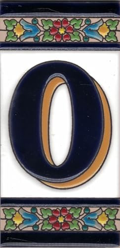 Números casa exterior - Placa Puerta - Cerámica esmaltada - Pintados a Mano con la técnica de la cuerda seca - Nombres y direcciones - Modelo Grande Flor 7,5 cms x 15 cms