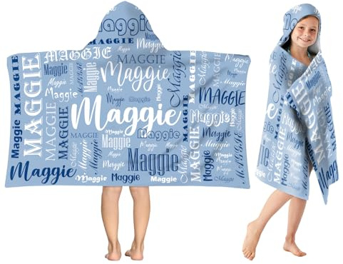 SearchI Toalla Poncho con Capucha Niños Personalizada, Ligero y Secado Rápido Poncho de Surf Personalizada para Niño Niña,Toalla de Playa y Piscina, Cumpleaños 76x127cm,Azul Claro