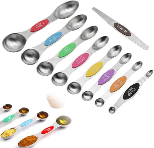Ensemble Magnétique de 9 Cuillères à Mesurer en Acier Inoxydable, Cuillère Doseuse Gramme - Cuillère Doseuse Gramme Design Double Face, Empilable, Parfait pour Patisserie et Cuisine