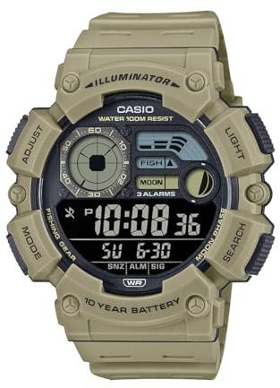 Casio WS1500H Series | Men’s Digital Watch | 100M WR | Dual Time | Countdown Timer | LED Light | Moon Phase | Fishing Mode | Auto Calendar | Multi Alarms | 1/100 SEC Stopwatch | 10 Year Battery