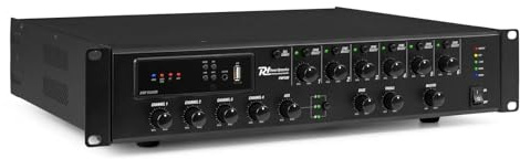Power Dynamics PMP360 6-Zonen-Verstärker 360 W – Bluetooth, MP3-Player mit USB/SD, 100V & 4–16 Ohm, Mikrofoneingänge mit Lautstärkeregelung – Professioneller PA-Verstärker für Multiroom-Anlagen