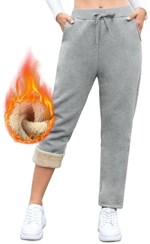 Pantalon Chandal Mujer Termico Invierno con Cálidos Forro Polar Algodon Casual Invierno Deportivos Pantalones Jogger de Ocio y Fitness al Aire Libre XXL Pierna Recta Gris Claro