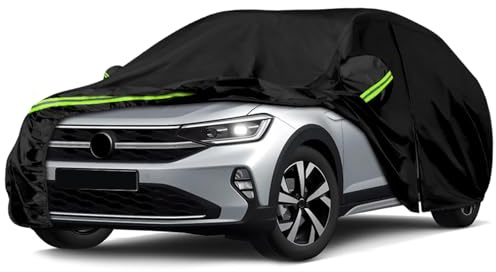 Autoabdeckung Passend für VW Taigo 2020-2026, Schwarz Vollgarage | Wasserdichte Autoplane mit Reißverschlusstür für Schnee, Regen, Allwetterschutz