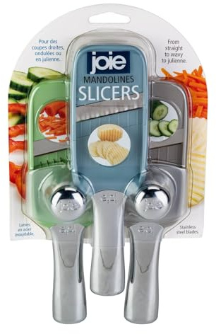 Joie Mandoline Slicers, 3-teiliges Set, Handheld, verstellbare Edelstahl-Küchenhobel mit Sicherheitsschutz für müheloses Schneiden von Gemüse und Obst