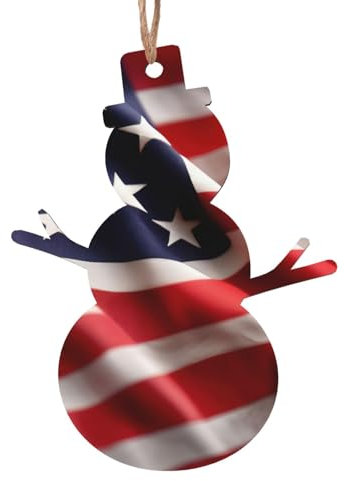 Rich&Rabbit Amerikanische Flagge, Holzornamente, Schneemann-Form, Weihnachtsbaumschmuck, Heimdekoration, Anhänger