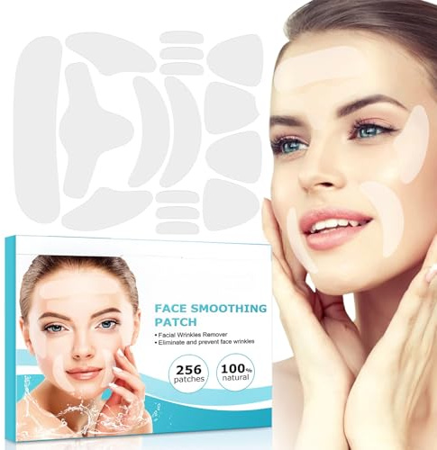 256 tiritas para eliminar arrugas faciales, parches antiarrugas, parches para arrugas faciales, parches para alisar los ojos, la boca o la cara, reutilizables (16 hojas)