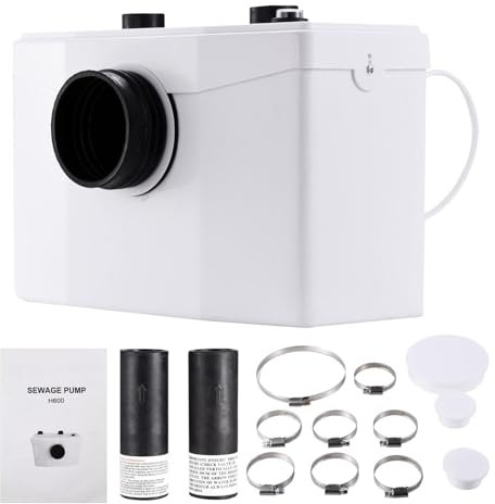 Wastewater Macerator, Anti-Odor Grinder Pump, Basement Sewage Pump, 110V Macerator Pump, Quiet Macerating Pump, Heavy-Duty Macerator with 4 Water Inlets Pump for Basement Sink