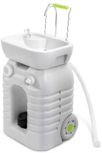 YITAMOTOR Rolling Portable Camping Sink, 45L Handwashing Station with Adjustable Basin, Soap Dispenser, Metal Handle & Large Wheels, Outdoor Washing Stand for Camping, Garden, Worksite, Travel