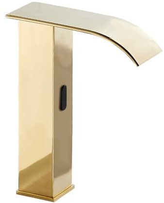 Grifo de Lavabo Mezclador de Baño Grifo Mezcladores de Baño con Sensor Grifo de Cascada para Lavabo de Baño Grifo Automático de Latón Sin Contacto con Sensor Dorado Grifo de Lavabo Altos