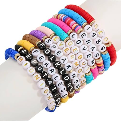 Aestustheri 11 Pcs Taylor Friendship Bracelets Set – Colourful Bohemian Style Letter Bracelets for Women & Men – Trendy Concert Souvenirs – Fashionable Taylor-Inspired Accessories