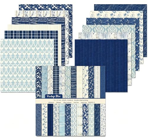 Oriental riverkit Blumenmuster Scrapbook Papier 24 Blatt (Blau) | Doppelseitiges Dekorpapier, 30,5 x 30,5 cm, Muster Papier, Bastelpapier Muster für DIY Fotoalbum und Scrapbook Dekoration