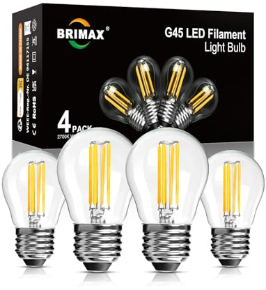BRIMAX LED E27 Dimmbare Kugel Glühbirnen 6W, 2700K Warmweiß IP44 4er Pack