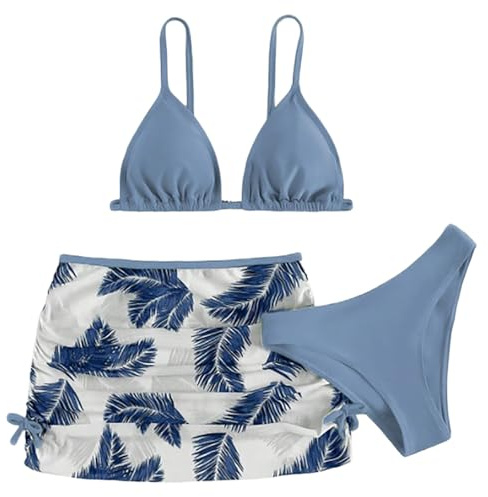 Generico Costume Bambina 10 Anni Costumi da Bagno Ragazza 3 Pezzi Bikini Tuta Camisole Top con Coprire Pantaloncini da Spiaggia Bambini Nuoto Costume Gonna Stampata Surf 8-15 Anni