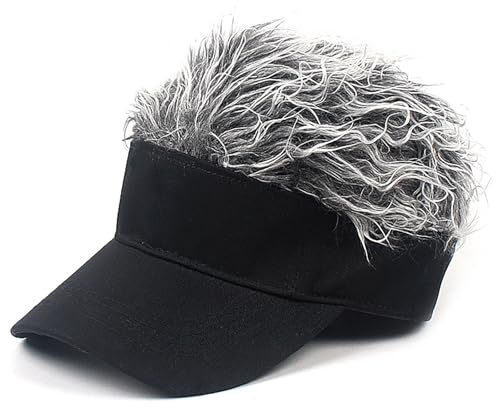 Yiqeenho Visor Cap with Fake Hair for Men Novelty Baseball Cap Golf Hats Wig Hat
