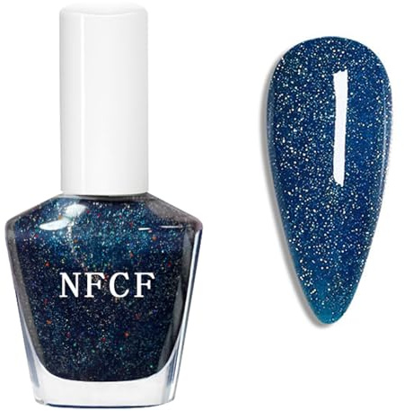 Glitter Nail Polish, Dark Blue Nail Varnish, Nail Polish Quick Dry, Diamond Sparkly Natural Blue Nail Varnish High Coverage, Royal Navy Blue Long Lasting Holographic Nail Art Manicure for Women