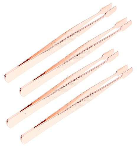 PACKOVE 4 Pièces Pince à Épiler Acier Inoxydable pour Extensions de Cils et Tâches de Précision Outil Ergonomique Rose Doré à Usure et Pratique