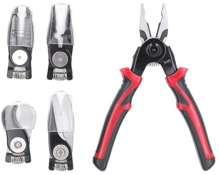 DUIMIMI Juego de alicates multifuncionales 5 en 1, kit de herramientas intercambiables para cortar, pelar, prensar, cortar cables, limar bordes, herramientas de electricista