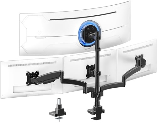 PUTORSEN 4 Monitor Halterung für Max 49 Oben und 3x27'' Bildschirme unten | Max 20kg, Gasfeder Monitor Halterung 4 Monitore, in alle Richtungen verstellbar, 80cm Stangen-Tischhalterung, VESA 75/100mm