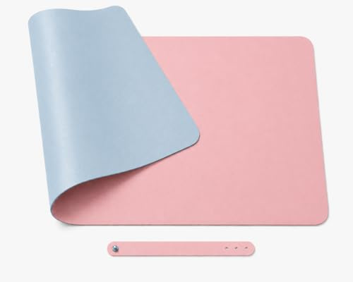 Archival Desk Mat PU Leather Desk Pad 60 x 30 cm – Reversible Waterproof Mouse Pad and Keyboard Mat with Non Slip Base for Office Home Study Gaming, Pastel Pink and Sky Blue