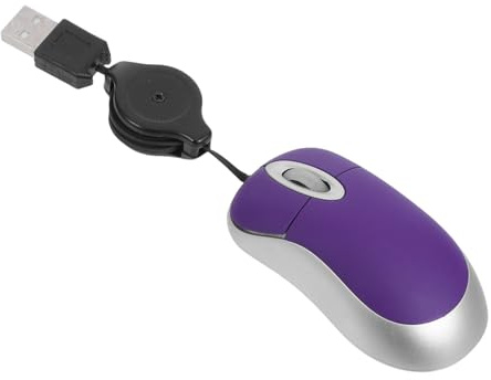 Operitacx Ratón Óptico USB Compacto y Retráctil para Portátil, Diseño Ergonómico, Color Púrpura, Cable Ajustable, Compatible con Sistemas Operativos, Uso Oficina y Viajes