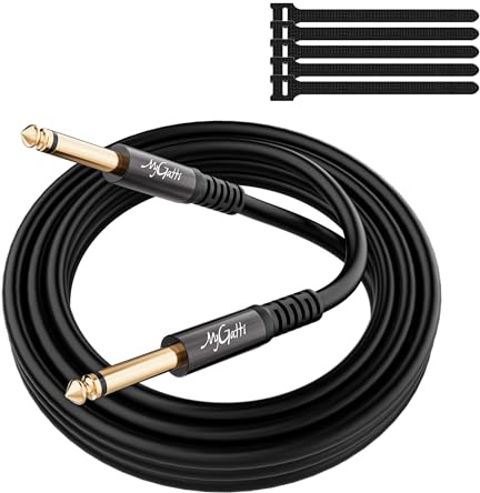 Mygatti 6,35mm Gitarrenkabel 5m, 6,35mm klinke TS Mono-Audiokabel, 1/4 Zoll Instrumentenkabel, Gerade/Gerade für Tastatur, Bass, Verstärker, Mixer, E-Gitarre, Mandoline usw. Mit 5 Kabelbinder