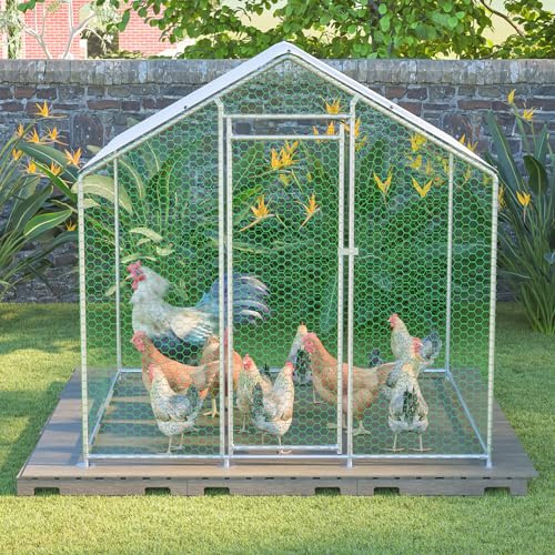 Freilaufgehege Hühnerstall 2x2x2m mit Sicherheitsschloss und Wasserdichtes PE-Tuch, Freilaufgehege aus Metall für Hühner, Kaninchen und weitere Kleintiere