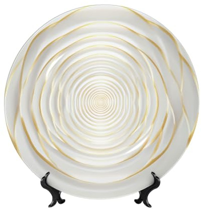Assiettes décoratives en porcelaine anglaise avec support, blanc doré, centre concentrique, plaque de présentation ronde pour cuisine, salle à manger, armoire à vin, décoration d'intérieur, 20 cm