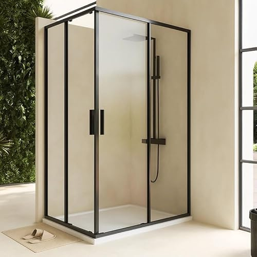 Exagonshop Box doccia 80x120 Rio doppio scorrevole vetro 6 mm trasparente H 195 nero
