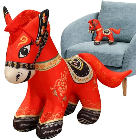 Generisch Chinesisches Neujahrs-Plüschtier – Weiche Kuschelpuppe – Jahr des Pferdes, Stofftier, Für Kinder, Teenager, Erwachsene, Schlafzimmer, Arbeitszimmer, Kinderzimmer, Auto, Sofa, Bett,