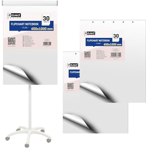 D.RECT Bloc de Papel para Flipchart 650×1000 mm – Pack de 3 Bloques, 90 Hojas – 80 g/m² Superficie Lisa – Papel para Presentaciones y Reuniones