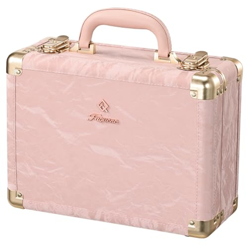 Faquenc Trousse de maquillage lumineuse avec plateau amovible, boîte de maquillage en cuir végétalien beige, miroir LED rechargeable 3 couleurs, étui de voyage en train de voyage, organiseur de