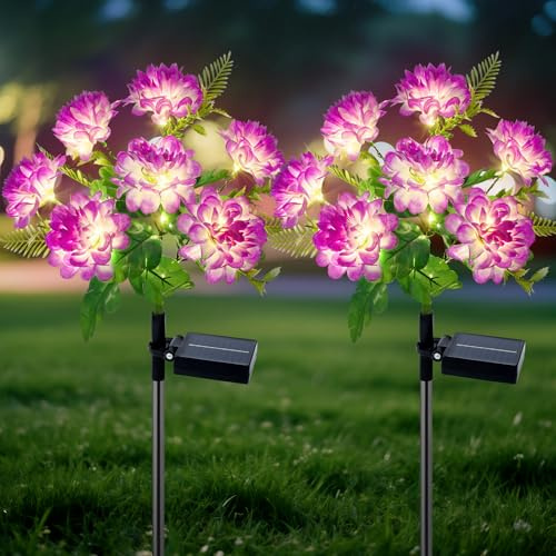 Ninonly Luci Solari Giardino Esterno, 2 Pezzi Crisantemo Lampade Solari con LED Luce Calda, 8 Modi Luce Solare Esterne Impermeabili, Decorazioni Giardino per Patio Terrazzo Cortile Natale