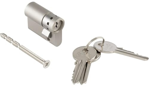 Marchesi H36000 inbyggd halvcylinder, dörrcylinder, låscylinder, säkerhetslås, mekaniskt nyckelsystem, förnicklad mässing, 35,5 mm, inkl. 3 nycklar